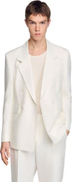 SANDRO Double-breasted linen suit jacket