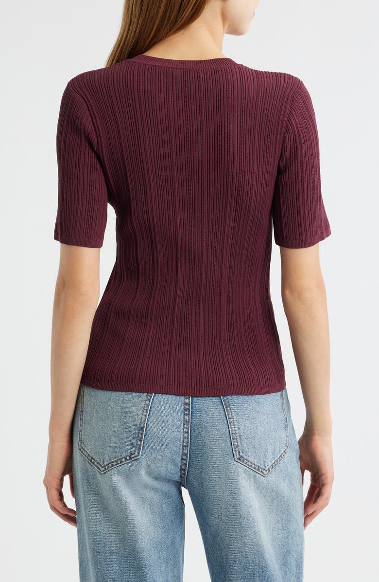 rag & bone Camryn Short Sleeve Rib Sweater, Alternate, color, Plum
