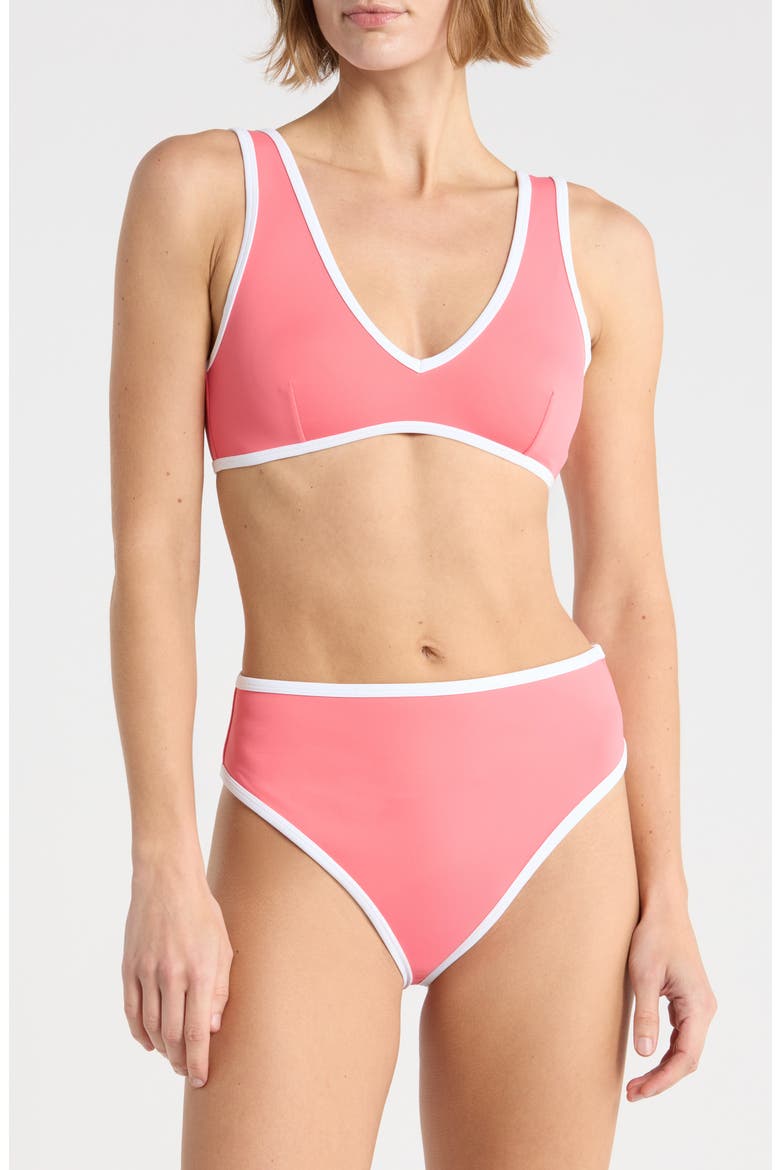 Compression Deep V Bikini Top, Main, color, CORAL BLOSSOM