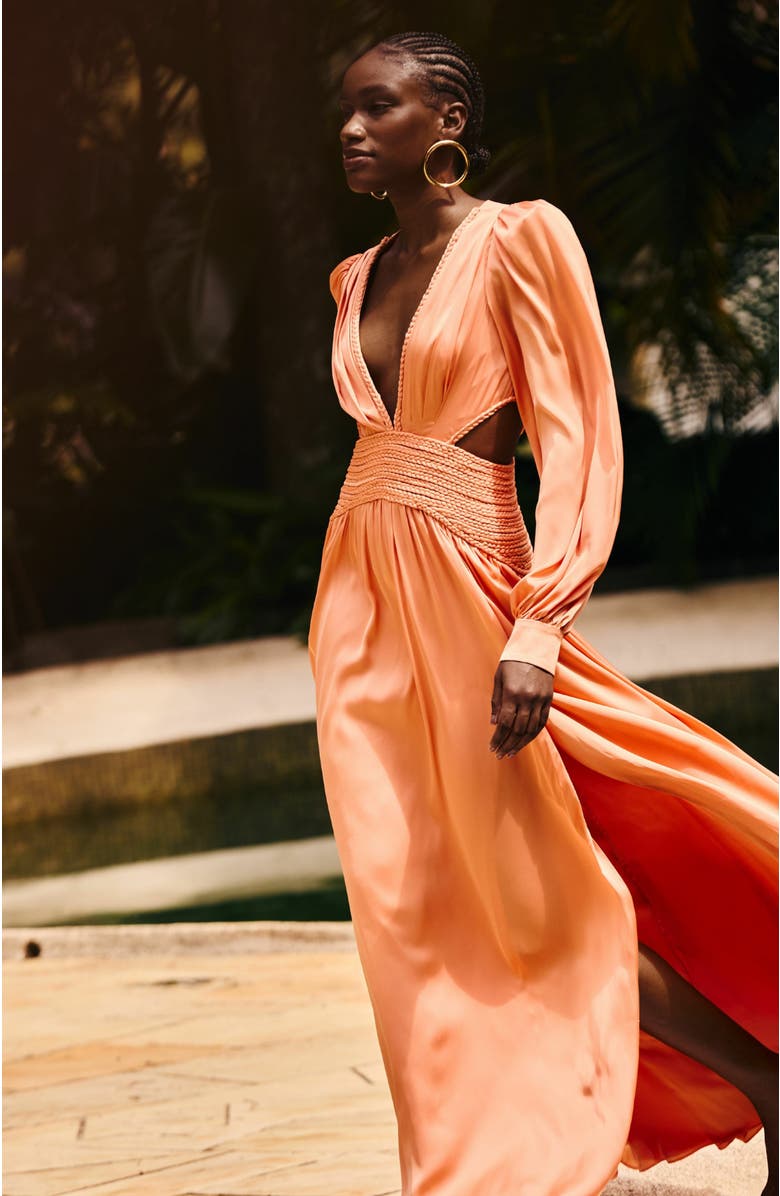 PatBO Satin Sunset Long Sleeve Gown, Alternate, color, 