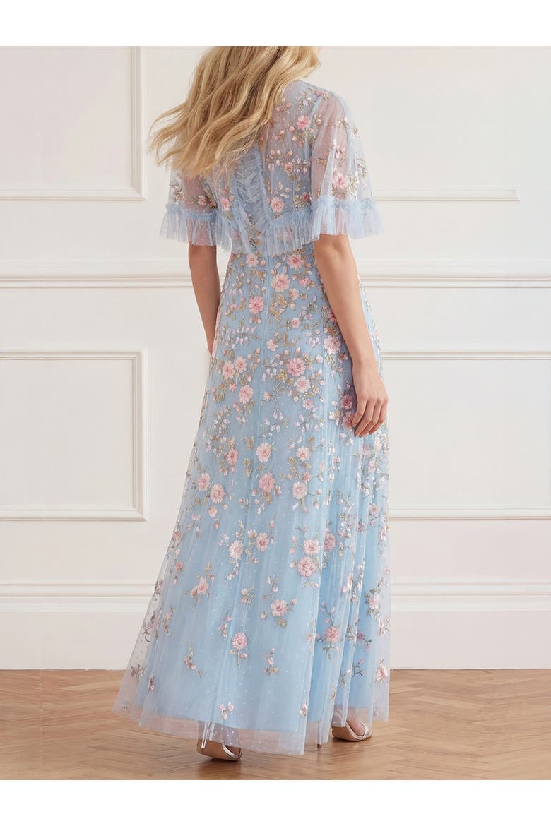 Eden Rose Cape Ankle Gown, Alternate, color, Aqua/Multi
