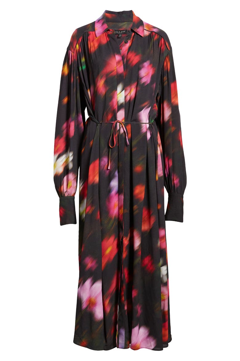 Aubrey Abstract Floral Long Sleeve Maxi Shirtdress, Alternate, color, BLKFLORAL