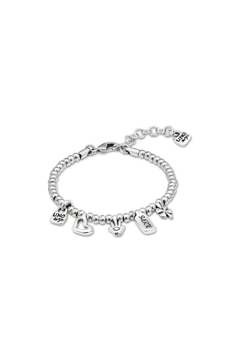 Sterling Silver-Plated Beaded Bracelet with Charms, Main, color, Silver