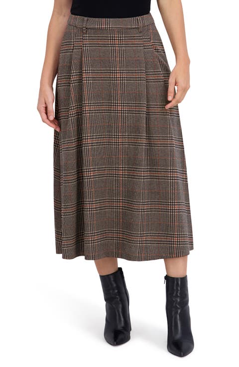 Plaid Pleated Midi Skirt