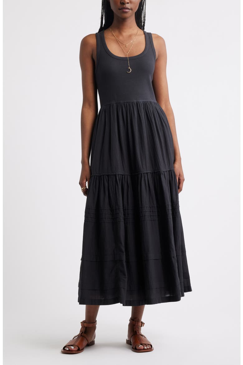 Scoop Neck Midi Dress, Main, color, BLACK