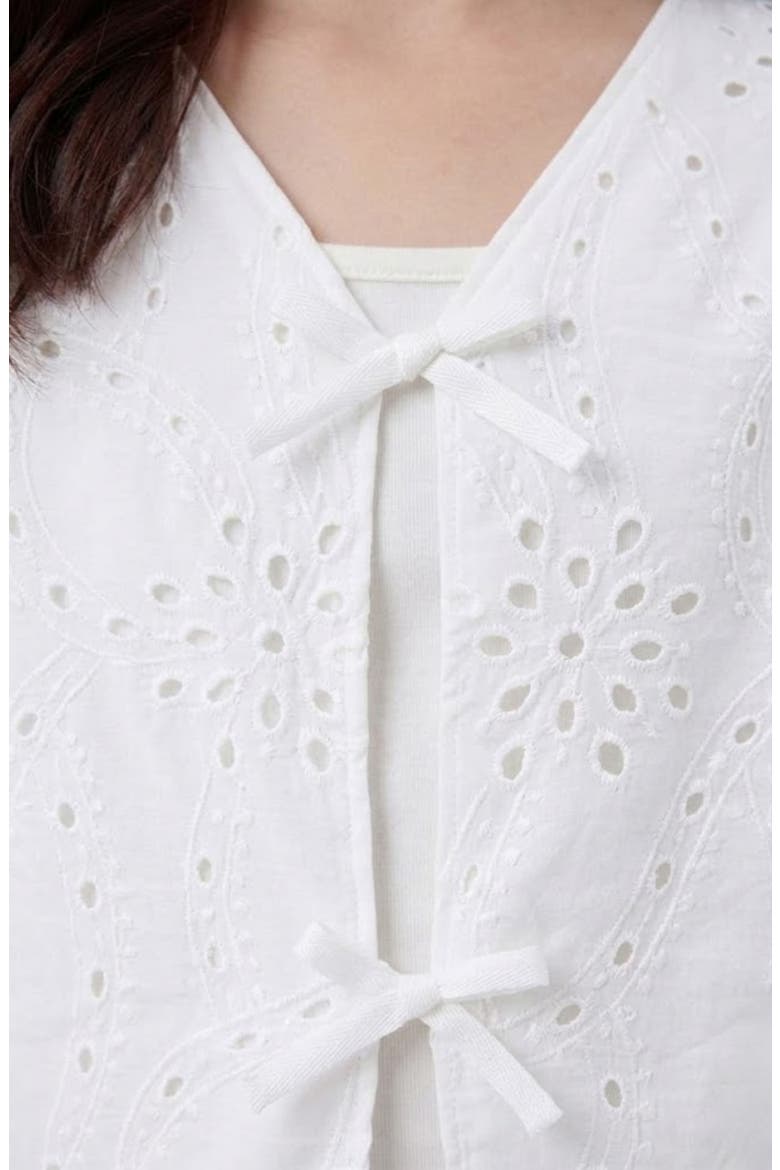 Kids' Floral Bow Front Cotton Broderie Anglaise Top, Alternate, color, OFF WHITE