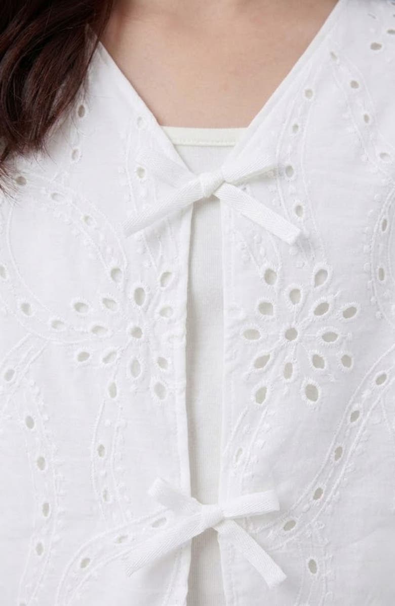 Hayden Girls Kids' Floral Bow Front Cotton Broderie Anglaise Top, Alternate, color, 