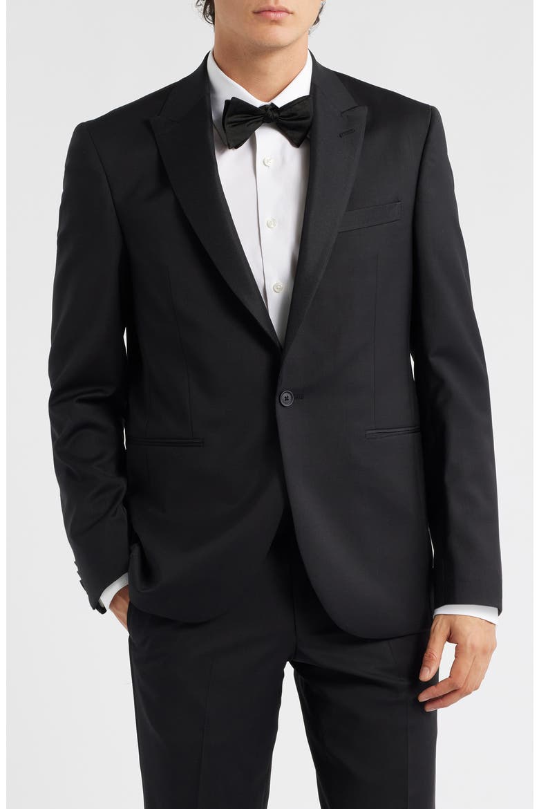 Ryder Peak Lapel Black Stretch Wool Tuxedo Jacket, Main, color, BLACK