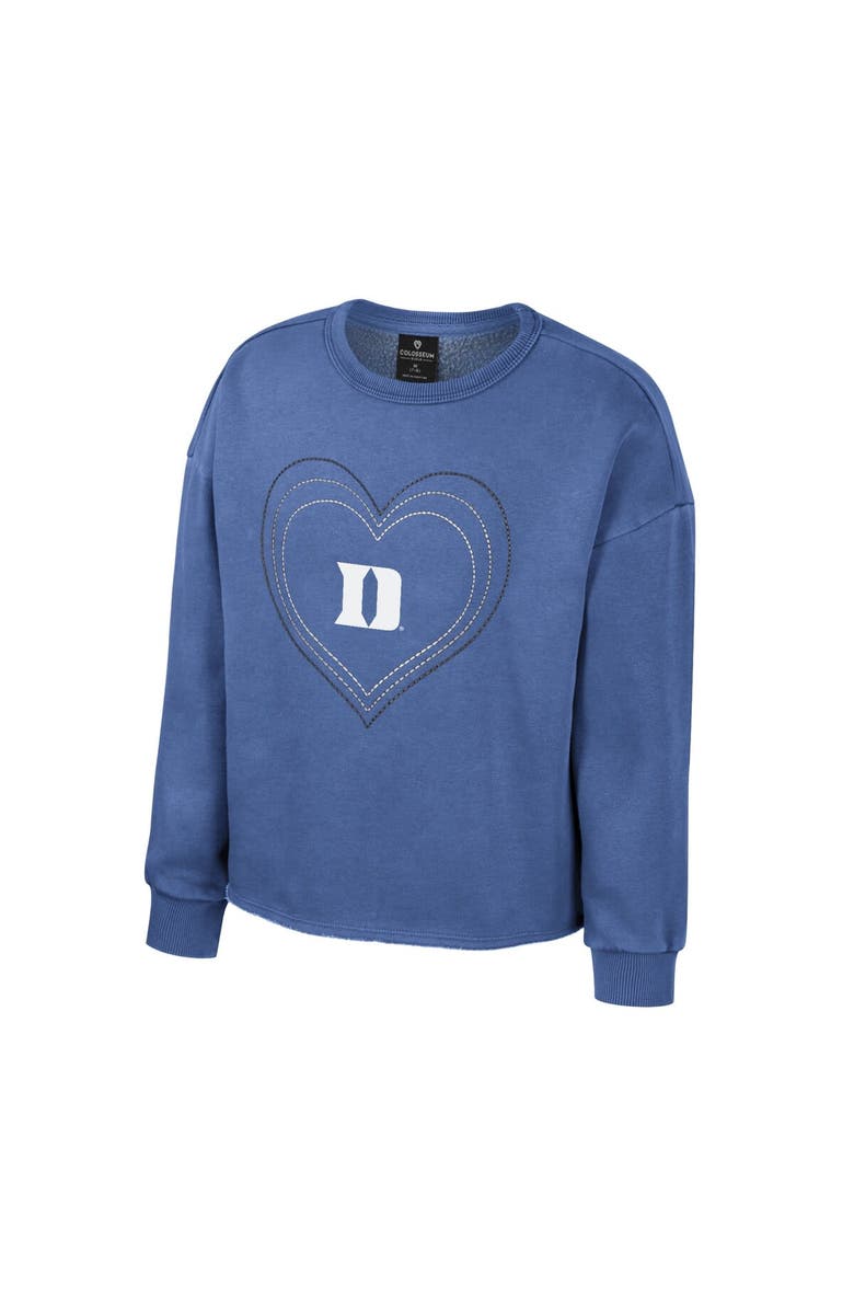 COLOSSEUM Girls Youth Colosseum Royal Duke Blue Devils Audrey Washed Fleece Pullover Crewneck Sweatshirt, Alternate, color, 