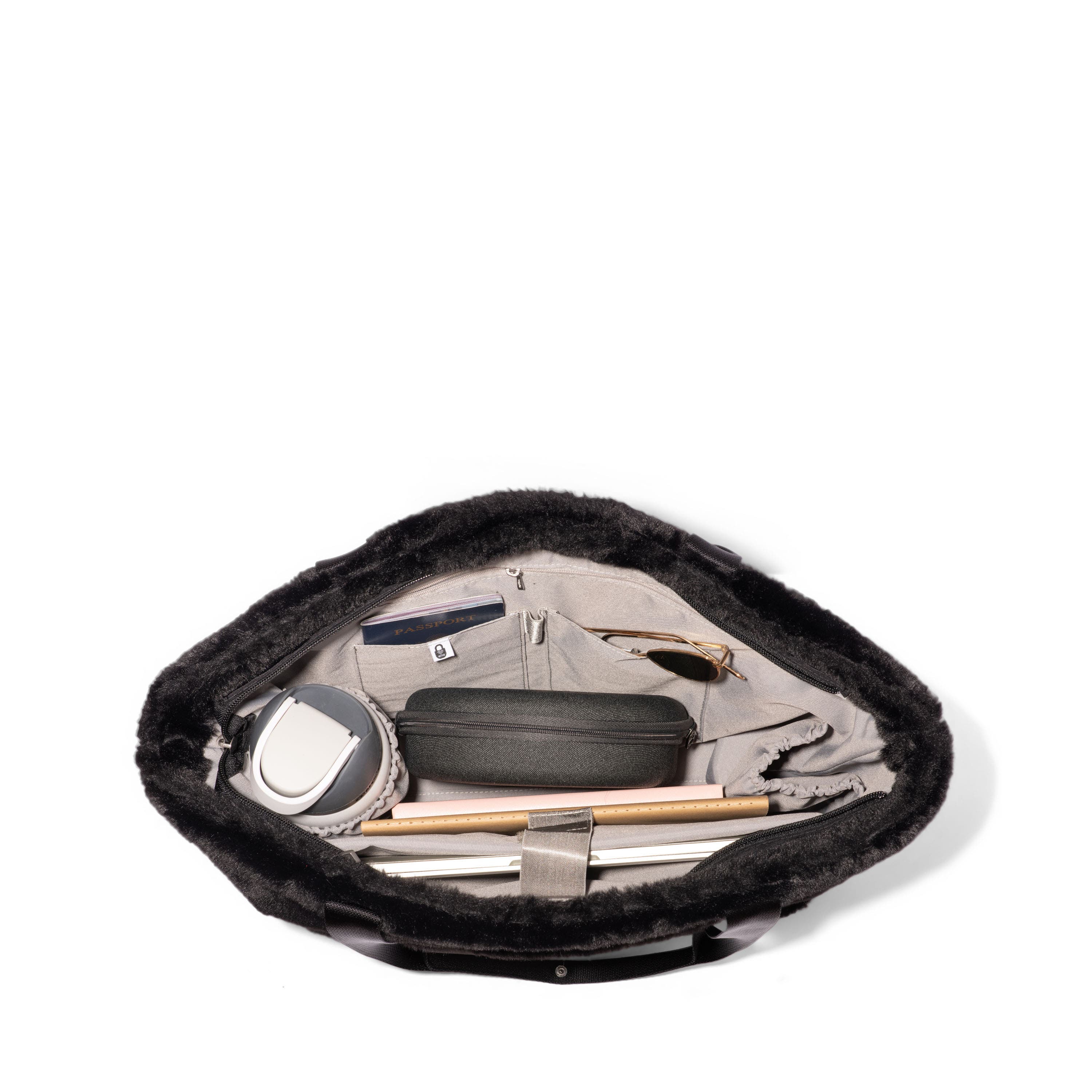 BAGGALLINI Modern Via Tote Bag, Alternate, color, Black Faux Fur