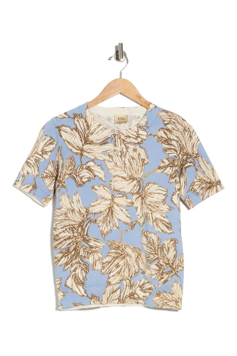Leaf Print Short Sleeve Sweater, Alternate, color, BLUE GROUND W/ ABSTRACT LEAF