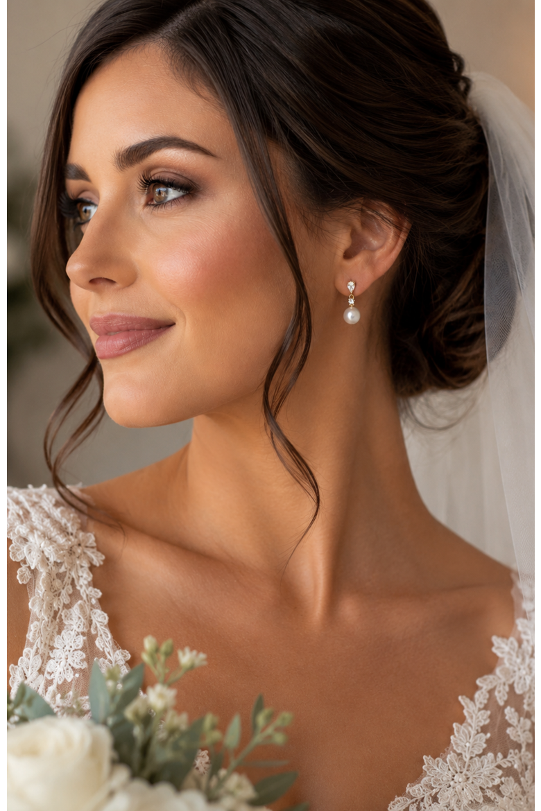 Pear Cut Cubic Zirconia Faux Pearl Drop Earrings, Alternate, color, Gold