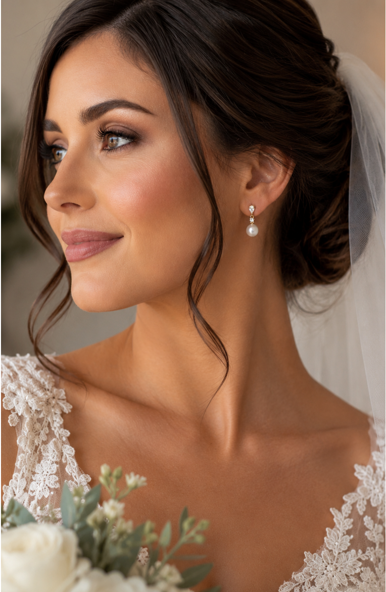 DLORIA Pear Cut Cubic Zirconia Faux Pearl Drop Earrings, Alternate, color, Gold