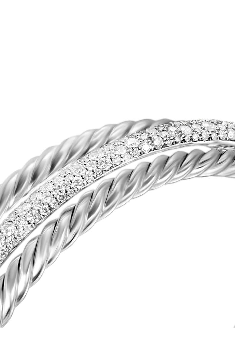 David Yurman Crossover Three-Row Cuff Bracelet in Sterling Silver with Diamonds, 20mm, Alternate, color, Sterling Silver