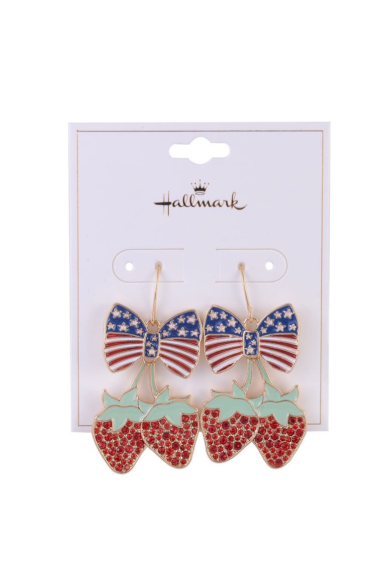 Strawberry and American Flag Bow Earring, Alternate, color, Red