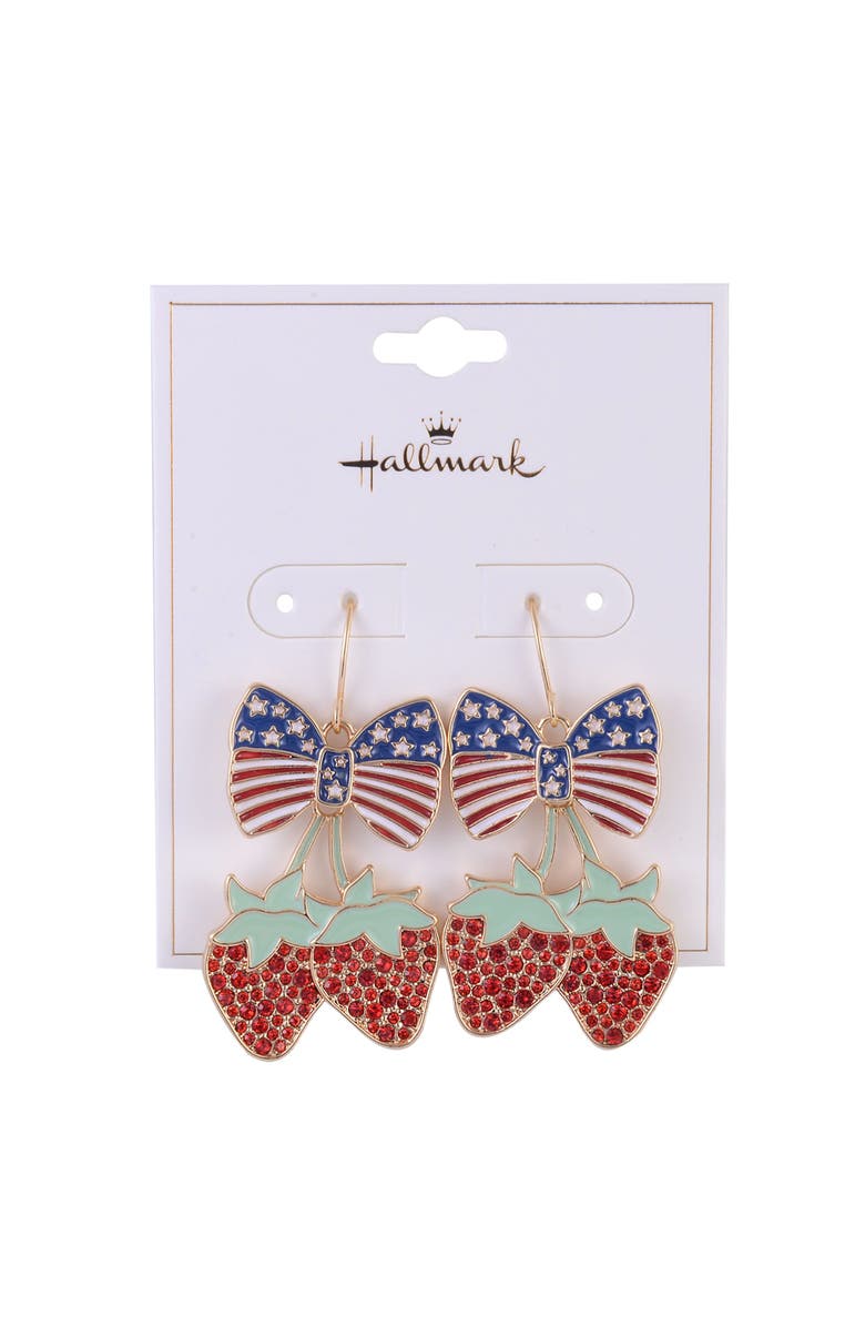 Hallmark Strawberry and American Flag Bow Earring, Alternate, color, Red