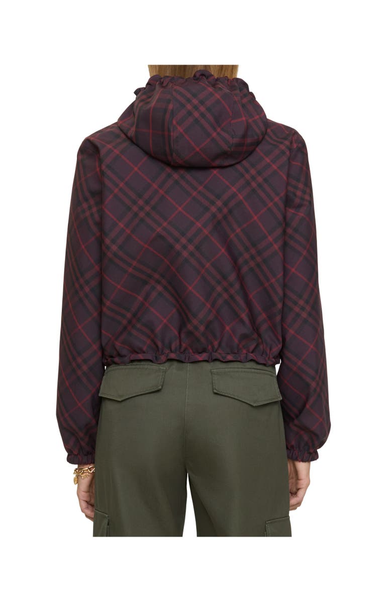 Burberry Cropped Reversible Check Hooded Jacket, Alternate, color, Wine Red
