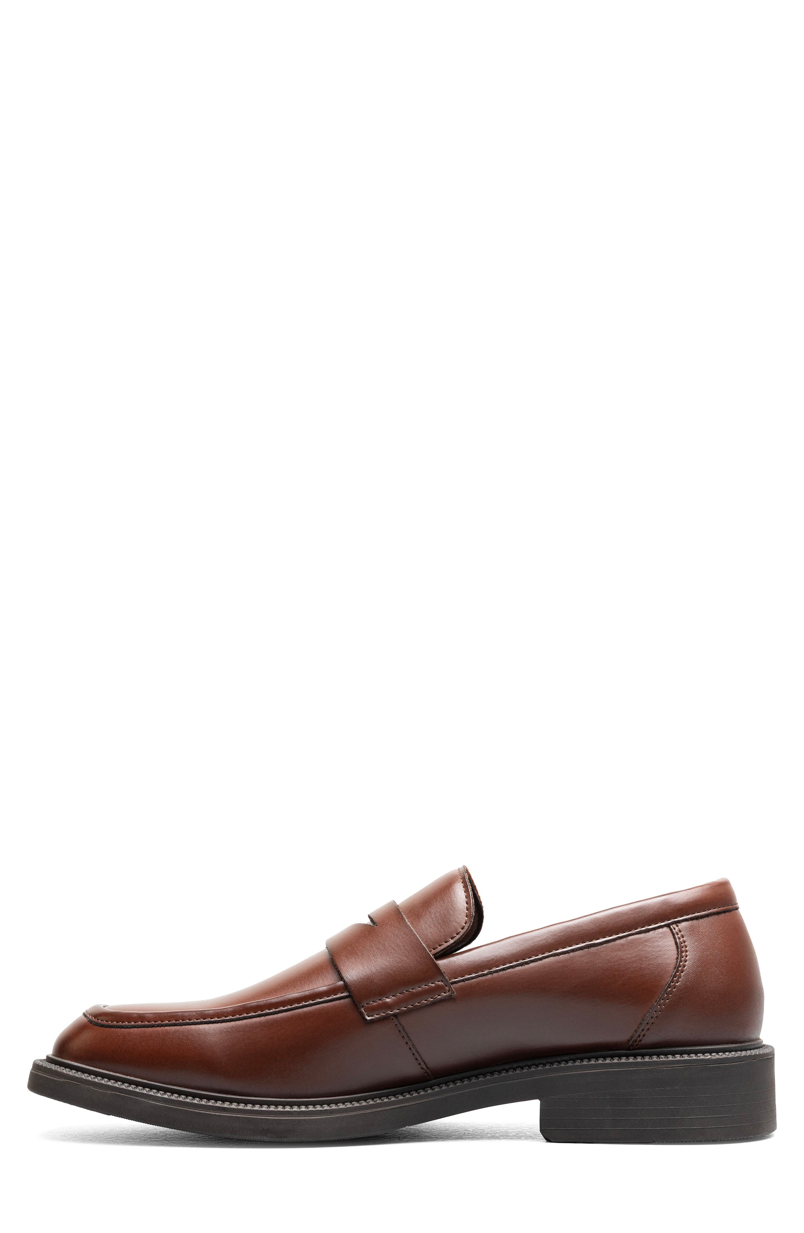 Everett Faux Leather Moc Toe Penny Loafer, Alternate, color, BROWN