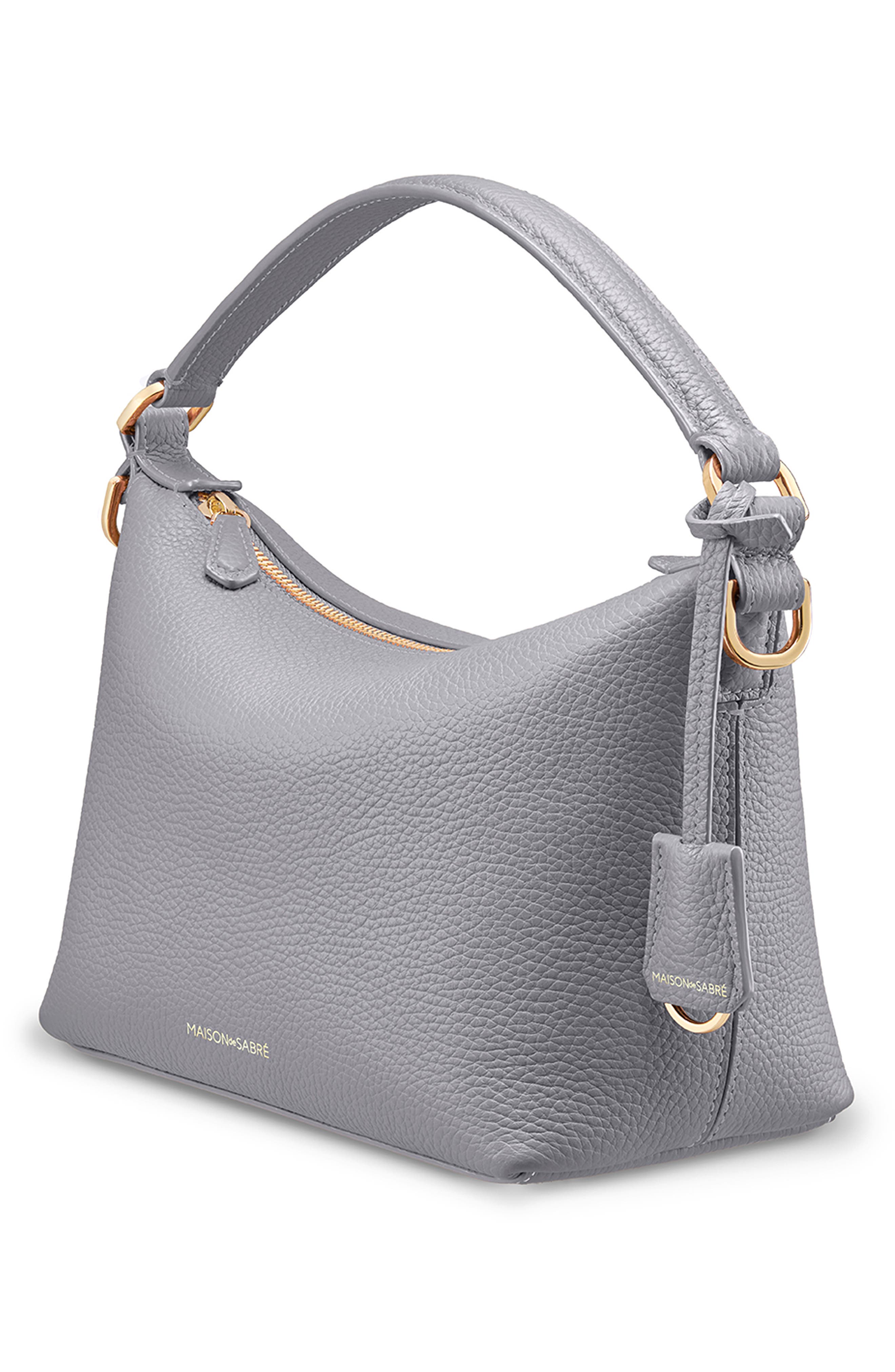 MAISON de SABRÉ Small Leather Soft Hobo, Alternate, color, Dove Grey