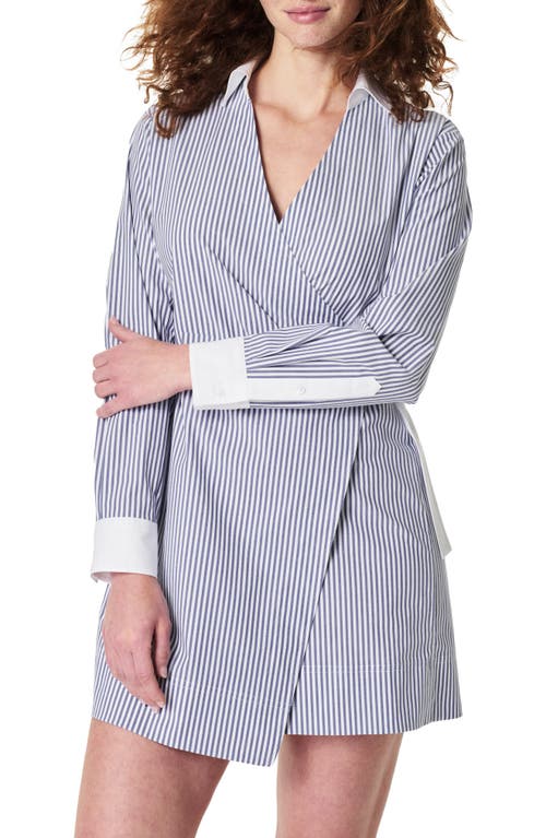 Spanx ® The Best Stretch Cotton Poplin Wrap Shirtdress In Blue