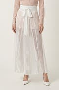 Modenaire Sheer Lace Panel Pleated Maxi Skirt