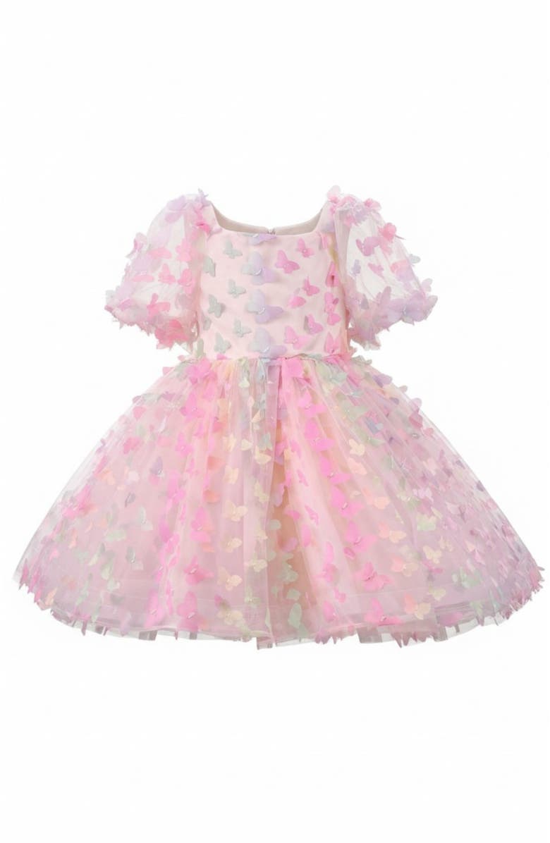 Mia Belle Girls Butterfly Bliss 3D Applique Party Dress, Main, color, Pink
