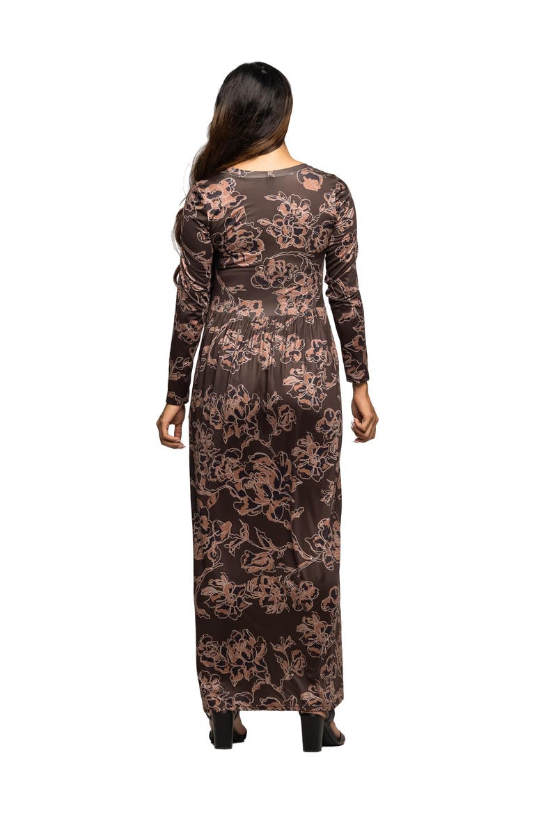 Floral Long Sleeve Scoop Neck Maxi Dress, Alternate, color, Brown Multi