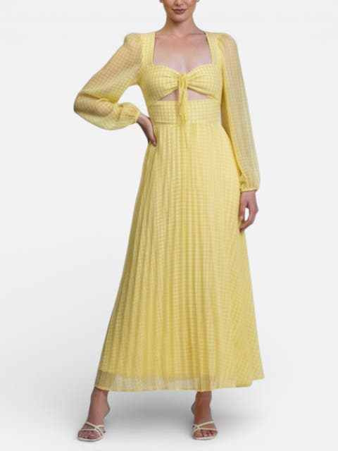 Long-Sleeve Amira Pleated Midi Dress