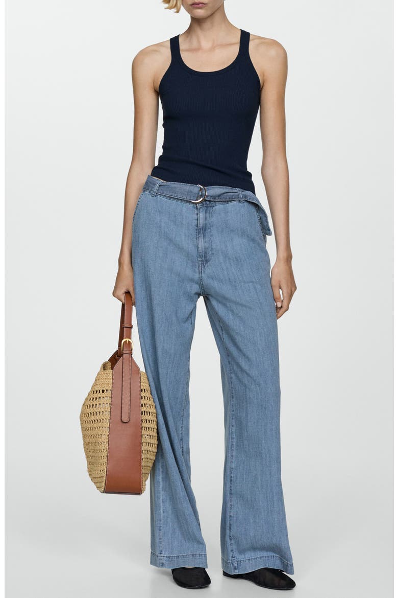 Belted Denim Wide Leg Pants, Alternate, color, MEDIUM BLUE