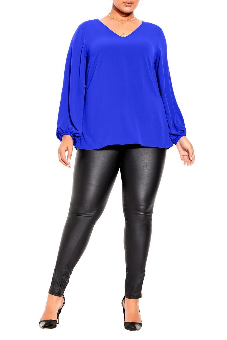 Pippa Blouson Sleeve V-Neck Top, Alternate, color, COBALT