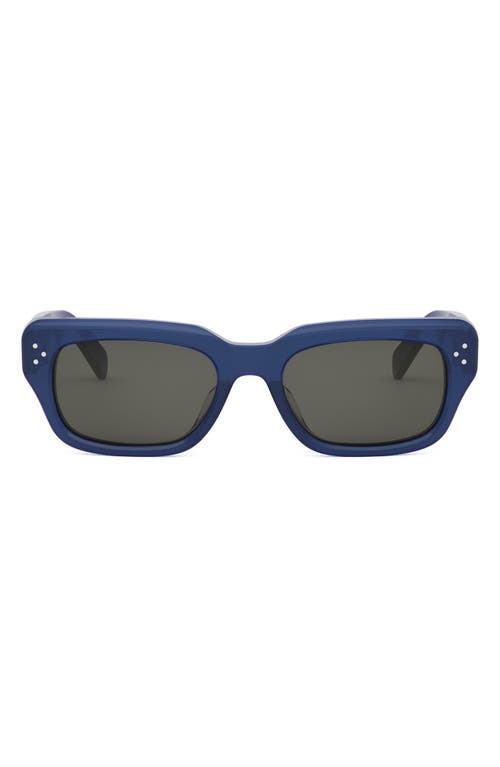 CELINE Bold 3 Dots 54mm Rectangular Sunglasses in Shiny Blue /Smoke 