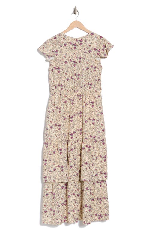 Melloday Floral Wrap Dress In Ivory Purple Midi