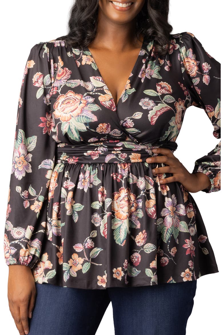 Leah Gathered Top, Alternate, color, BLACK FLORAL MOTIF