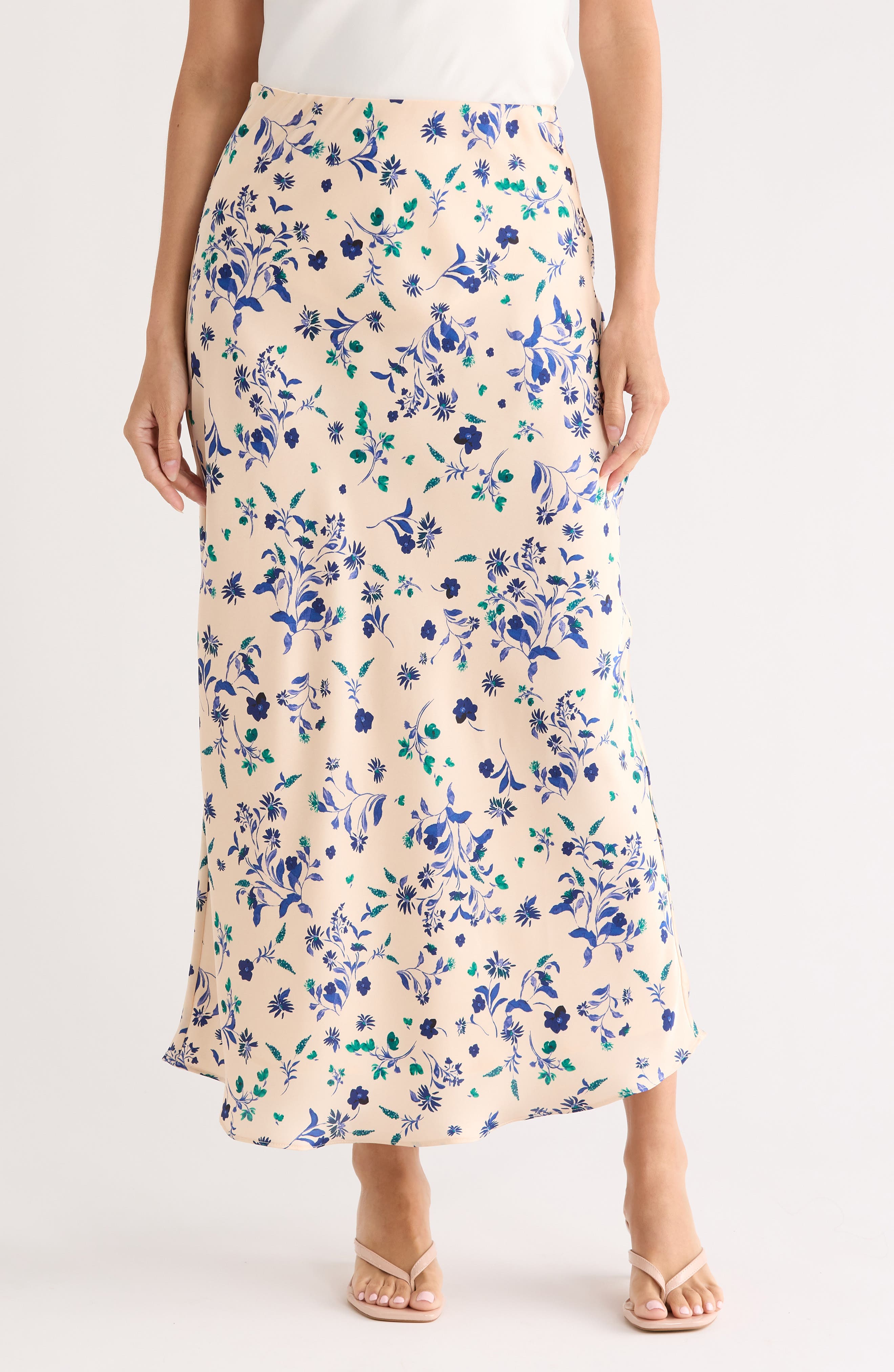 ELIE ELIE TAHARI Floral Print Satin Maxi Skirt
