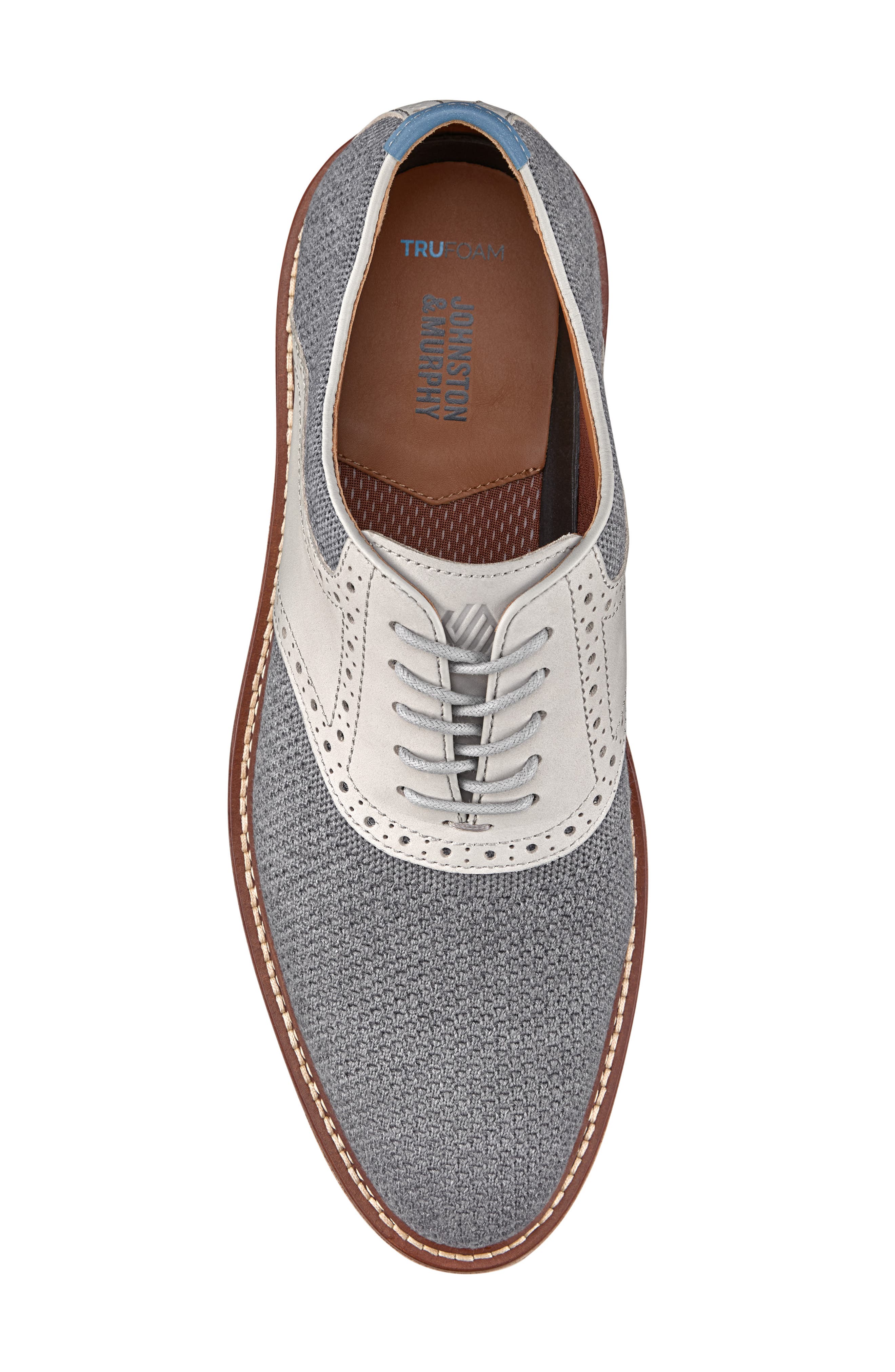 Johnston & Murphy Upton Knit Saddle Shoe, Alternate, color, Gray Knit/ Full Grain