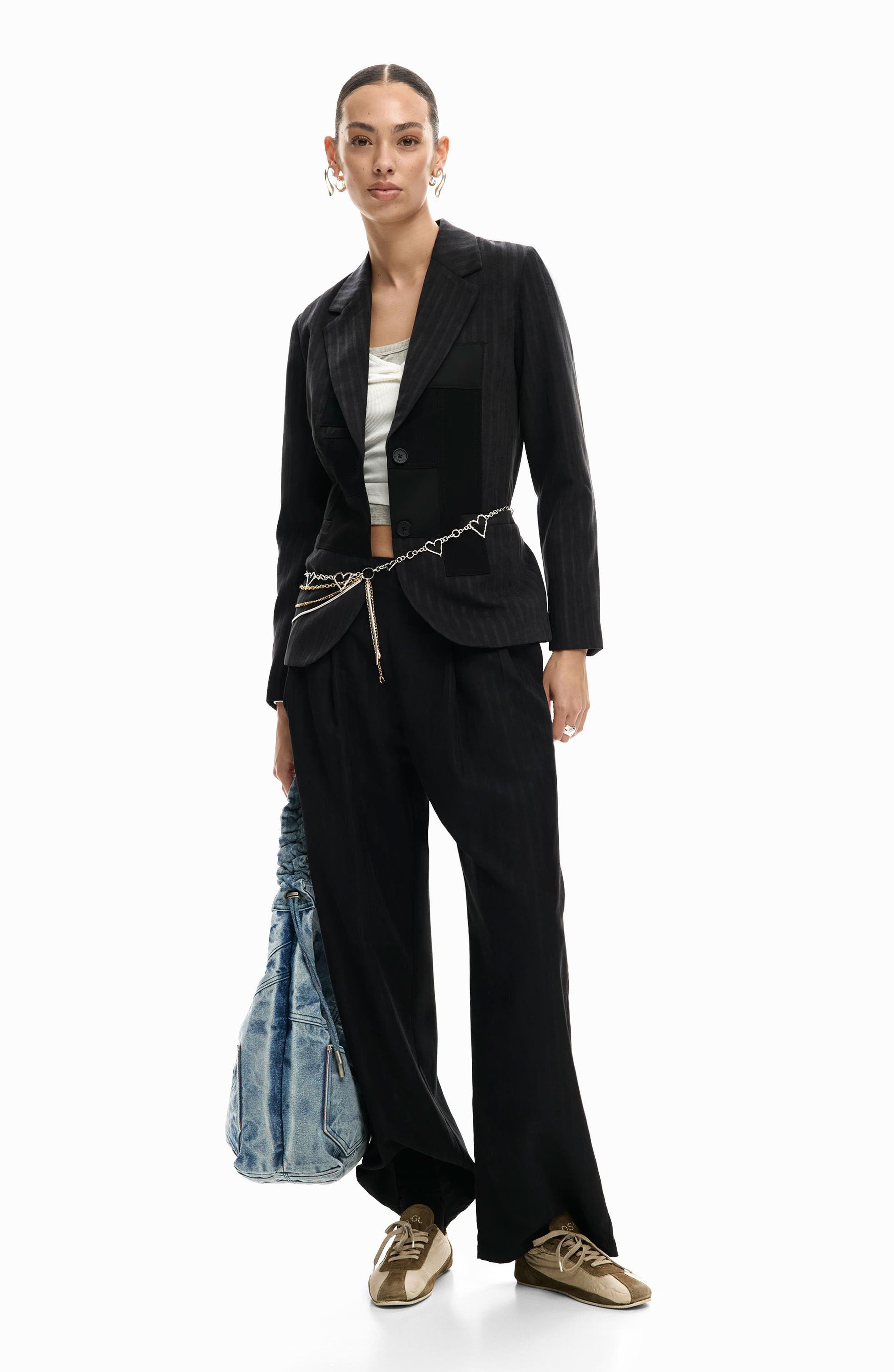 Mixed Media Pinstripe Single Breasted Blazer - image 2
