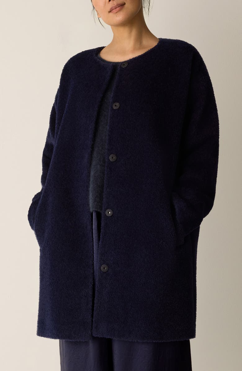 Eileen Fisher Collarless Wool & Alpaca Blend Coat, Main, color, Ink