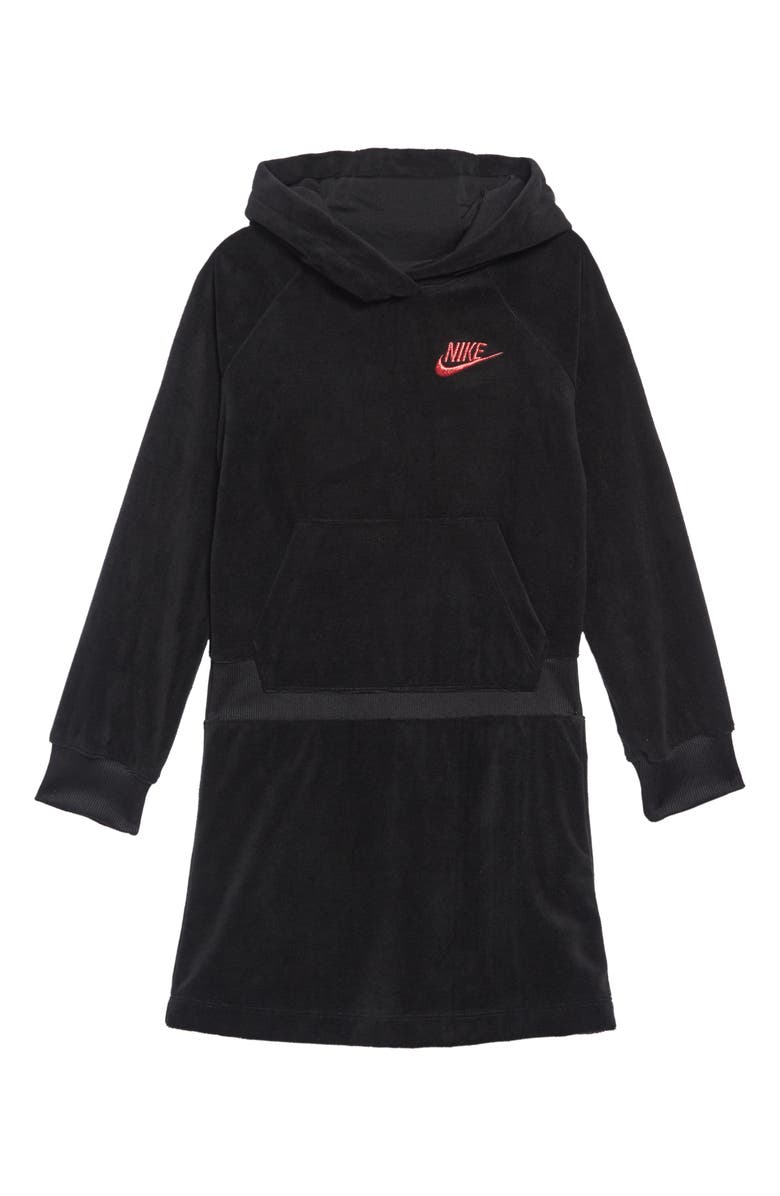Nike Velour Hooded Sweatshirt Dress, Main, color, 