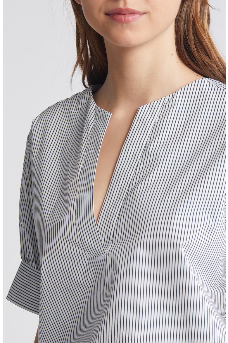 Stripe Split Neck Organic Cotton Popover Top, Alternate, color, NAVY MULTI