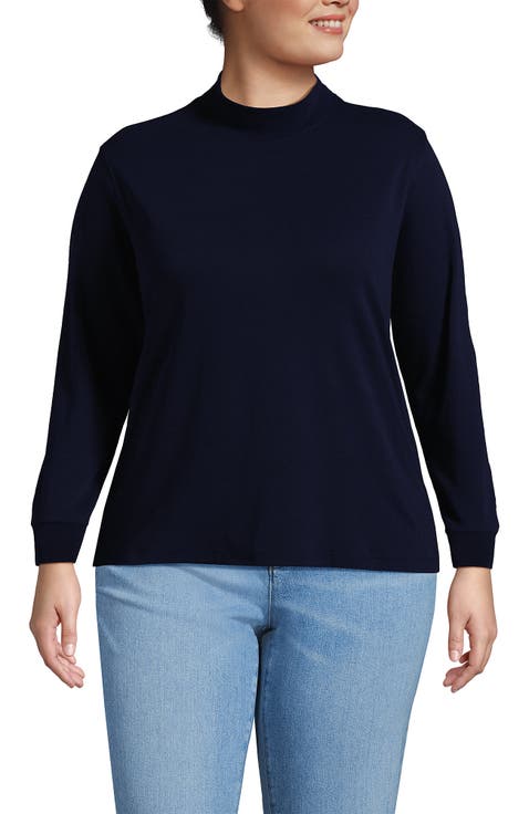 Relaxed Cotton Long Sleeve Mock Turtleneck