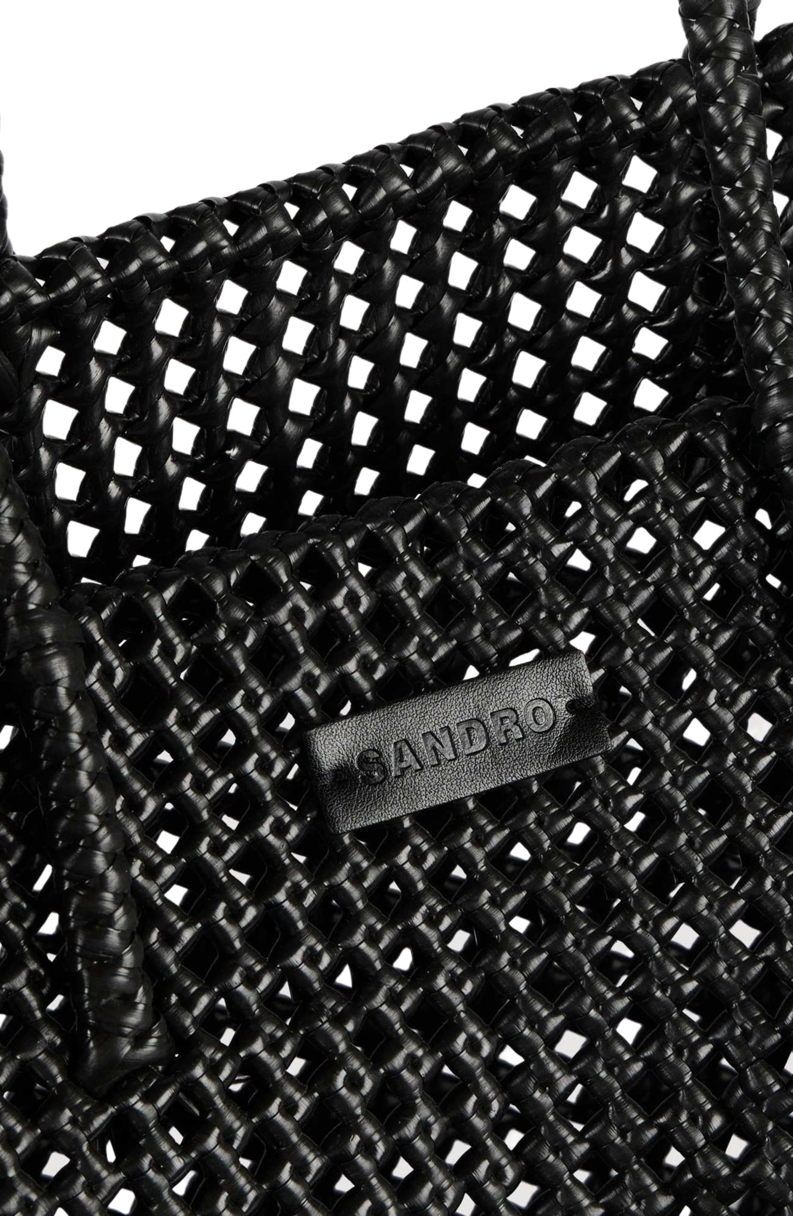 SANDRO Woven tote bag with patch, Alternate, color, Black