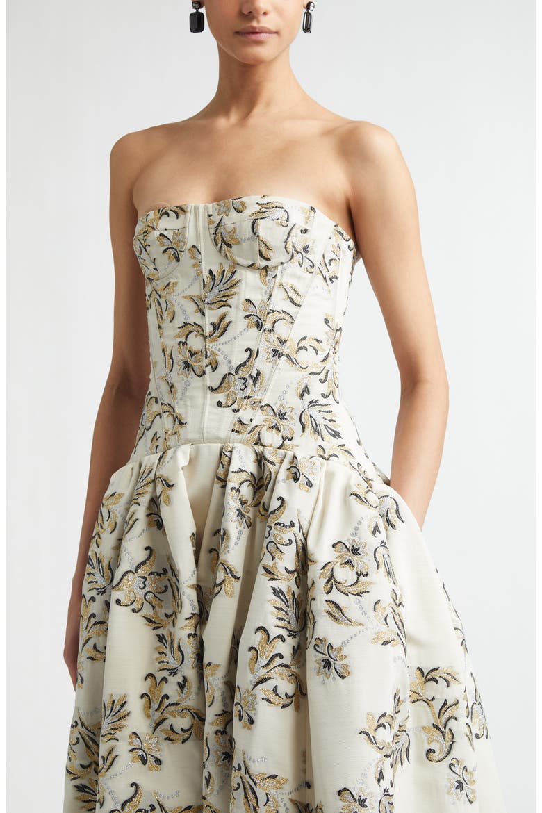 Trellis Jacquard Strapless Gown, Alternate, color, IVORY MULTI