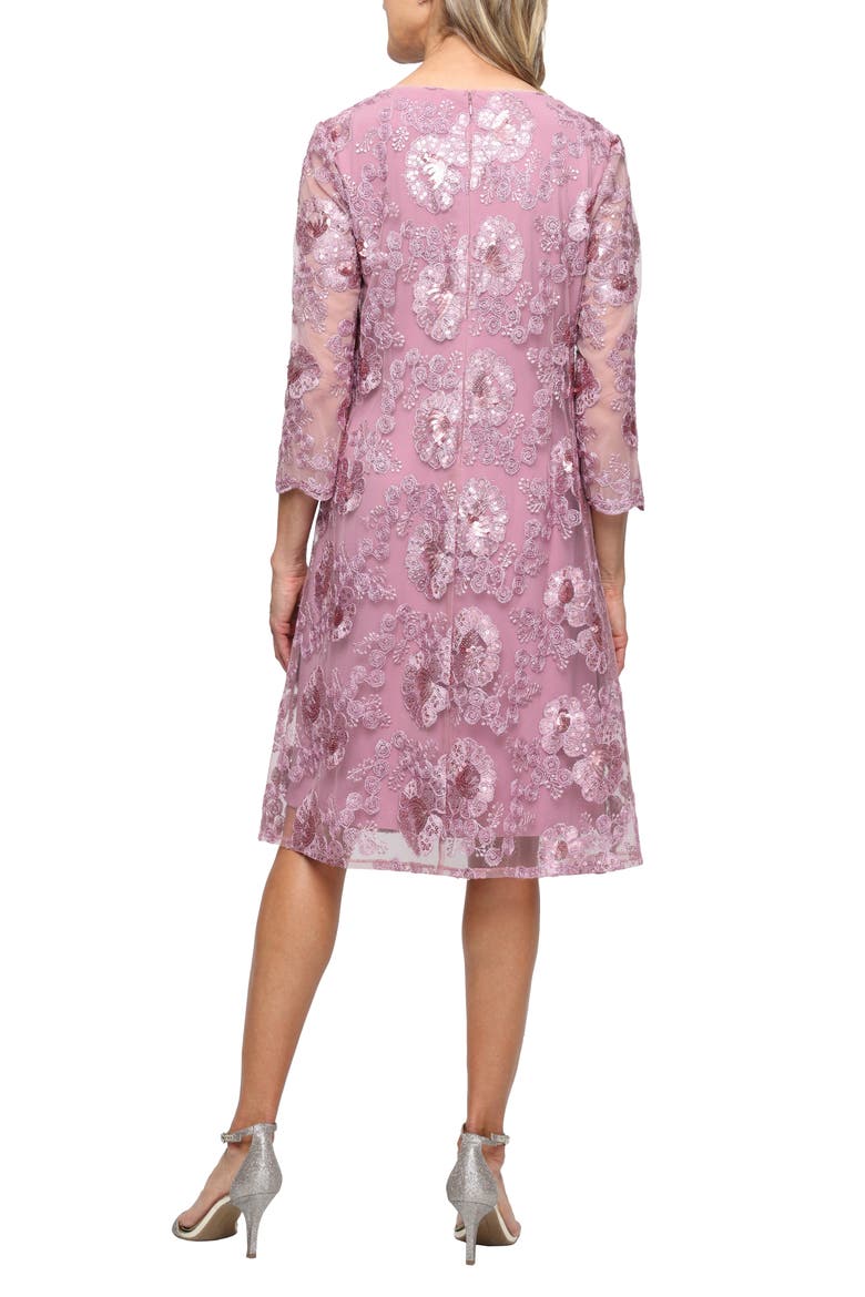 Sequin Floral Embroidery Mock Jacket Cocktail Dress, Alternate, color, DARK MAUVE