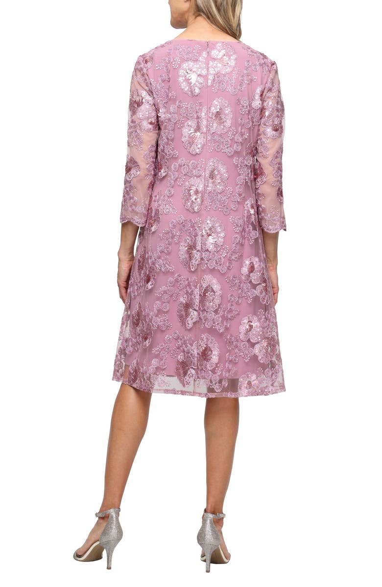 Alex Evenings Sequin Floral Embroidery Mock Jacket Cocktail Dress, Alternate, color, Dark Mauve
