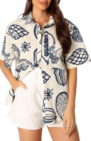Petal & Pup Zayd Botanical Print Short Sleeve Cotton & Linen Button-Up Shirt