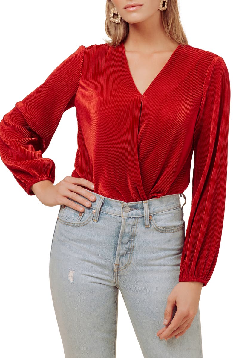 ASTR the Label ASTR Micropleat Plunge Neck Bodysuit, Main, color, 