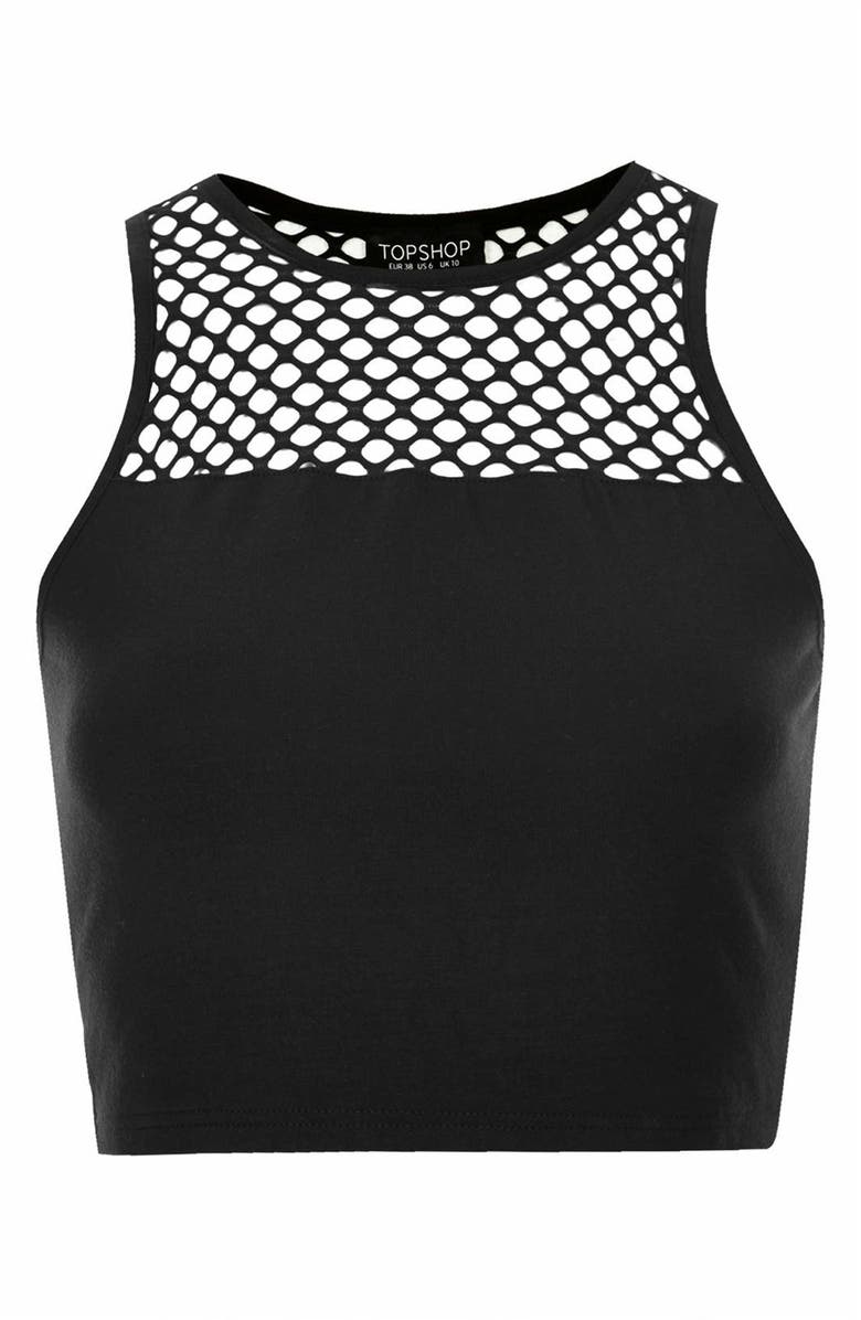 Topshop Mesh Yoke Crop Tank, Alternate, color,