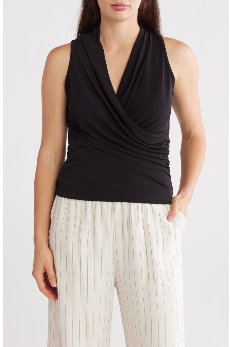 Surplice V-Neck Sleeveless Top, Main, color, BLACK