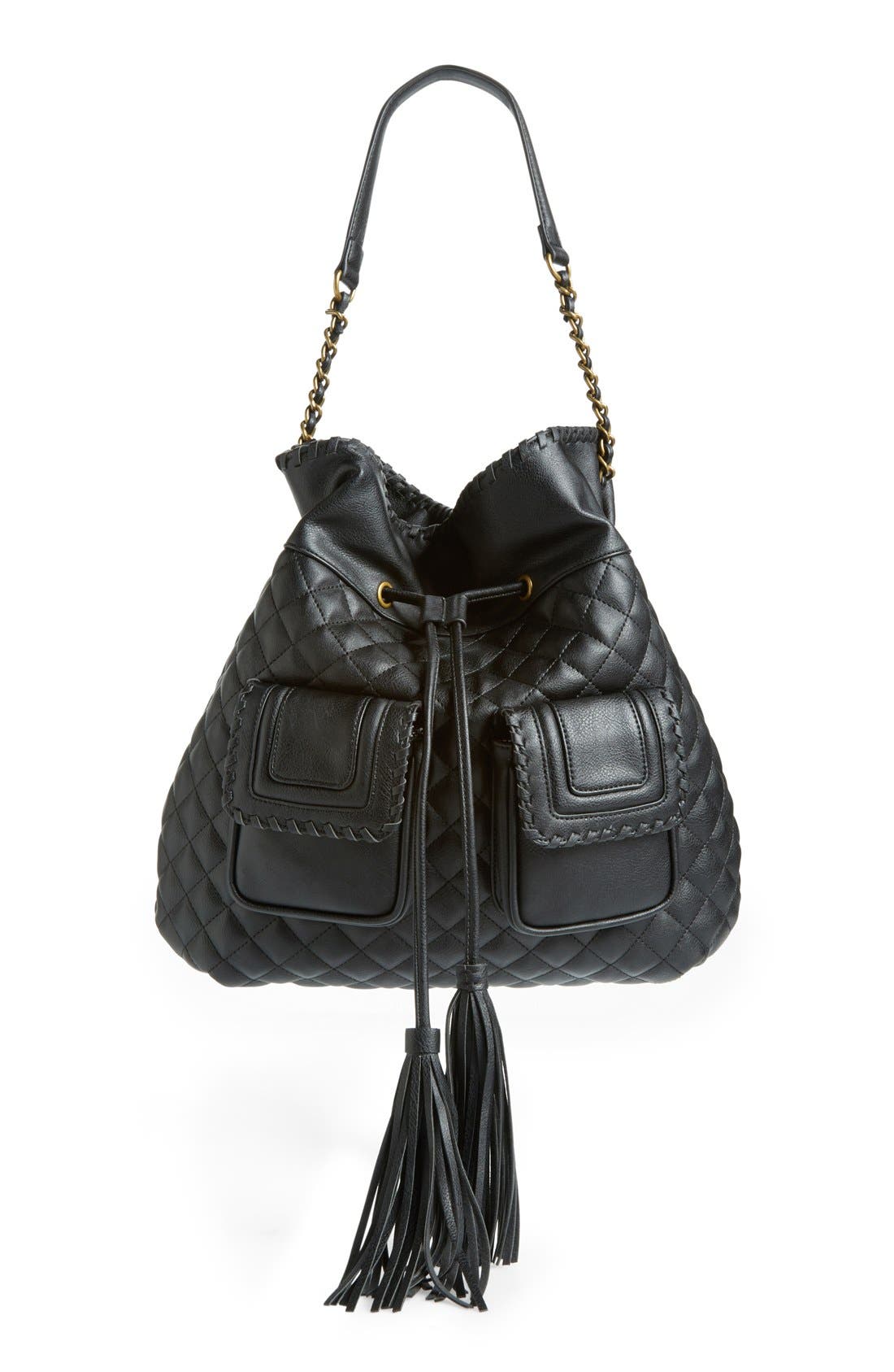Quilted Bucket Shoulder Bag, Main, color, BLACK