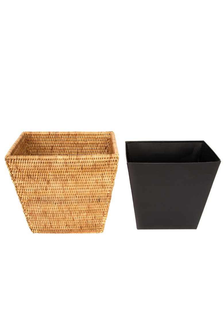 Artifacts Rattan Rectangular Tapered Waste Basket with Metal Liner, Alternate, color, Honey Brown